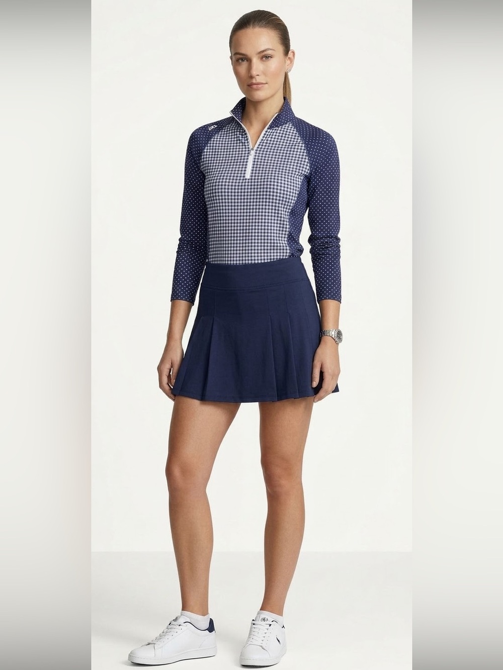 RLX Ralph Lauren Gingham Polka Dot 1/4 Zip Up Top - Size M